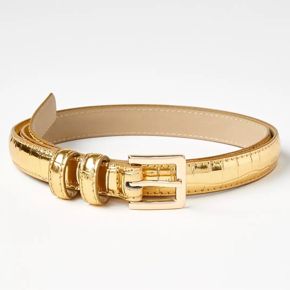 NWT Ann Taylor Metallic Embossed Belt, Gold Goldtone Size XS